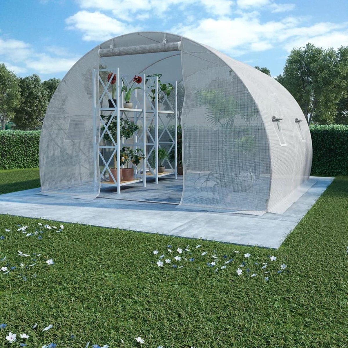 Broeikas voor tuin - Kweekkas tunnel - Planten beschermen - Verstevigd PE-net - 300x300x200 cm - Wit