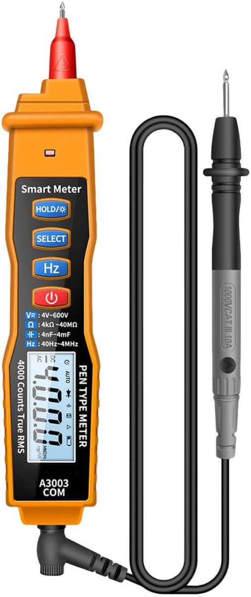 Batterijtester - Zwart - 225 x 46 x 9 mm - Digitale penmultimeter met contactloze spanningstester - Voor AC/DC metingen