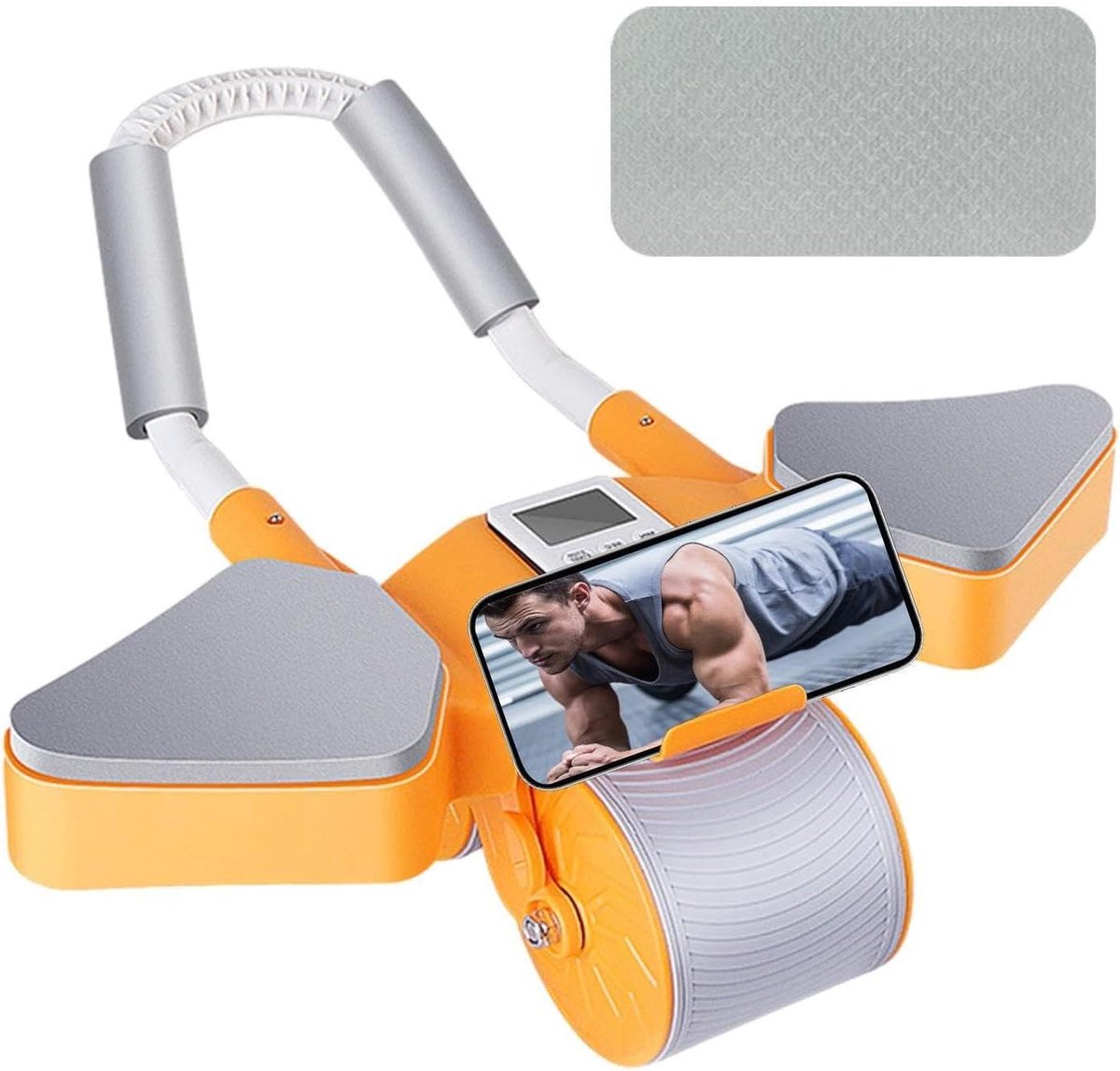 Buikrol met steun - Buikspiertrainer - Core training - Automatische terugslag - 44 x 16 cm - Oranje