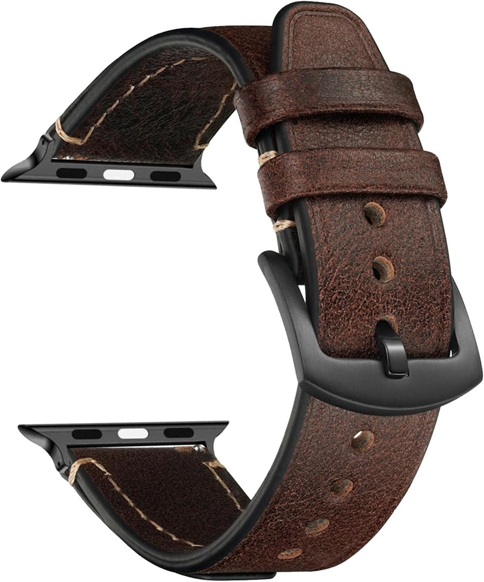 Vintage leren horlogeband voor Apple Watch 38 mm/40 mm/41 mm, vervangende band met roestvrijstalen gesp, geschikt voor 42 mm/44 mm/45 mm/49 mm, comfortabele en stijlvolle polsband