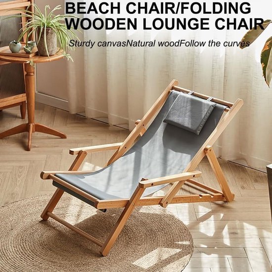 Houten Strandstoel - Opvouwbare Ligstoel - Ontspannen in de Zon - 4 Verstelbare Posities - 54x104x81.5CM - Blauw — afbeelding 5