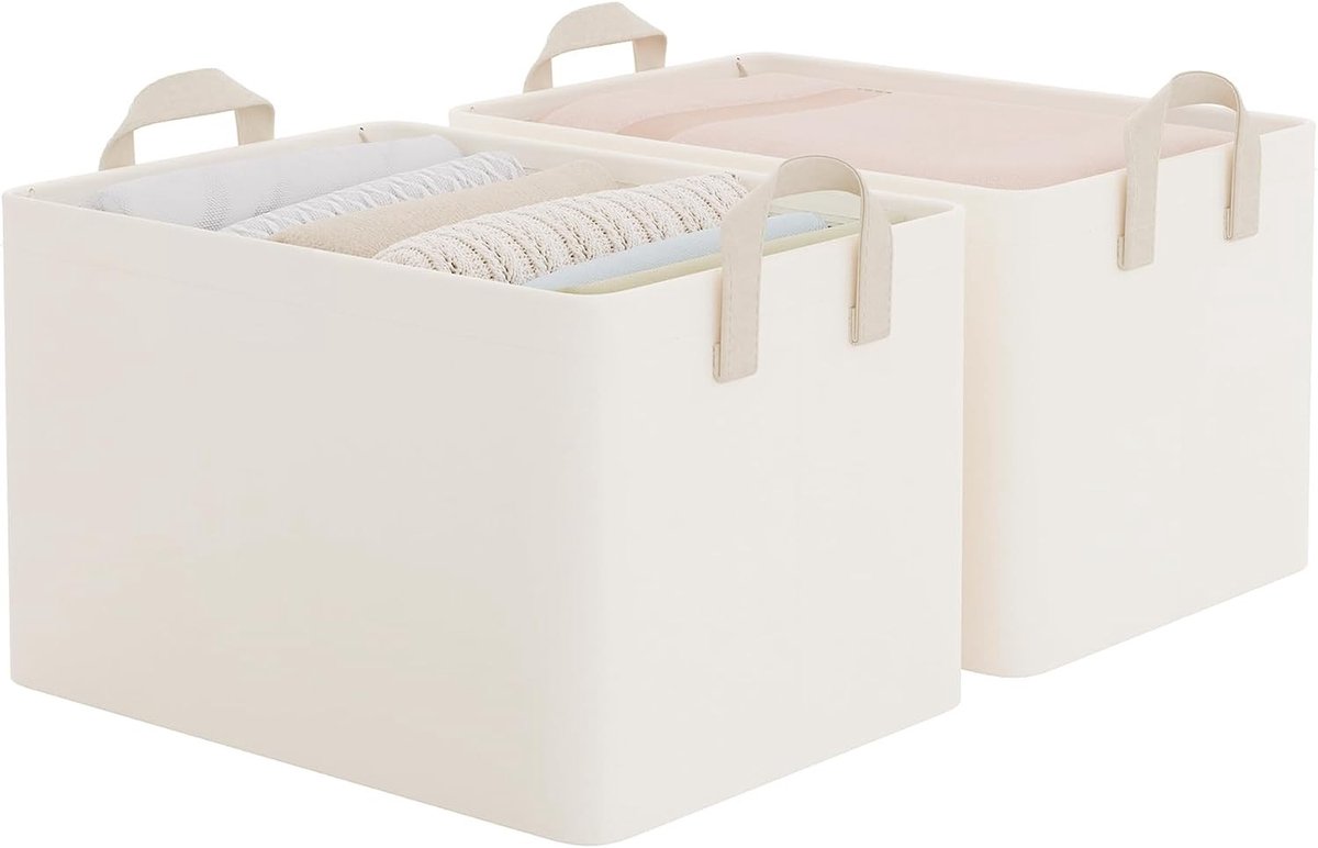 Opvouwbare Opbergdozen voor Organisatie, Decoratieve Mandjes voor Planken, Handige Opbergboxen van Katoen, Set van 2, 42 x 12 x 26 cm, Beige, Ideaal voor Thuis en Kantoor