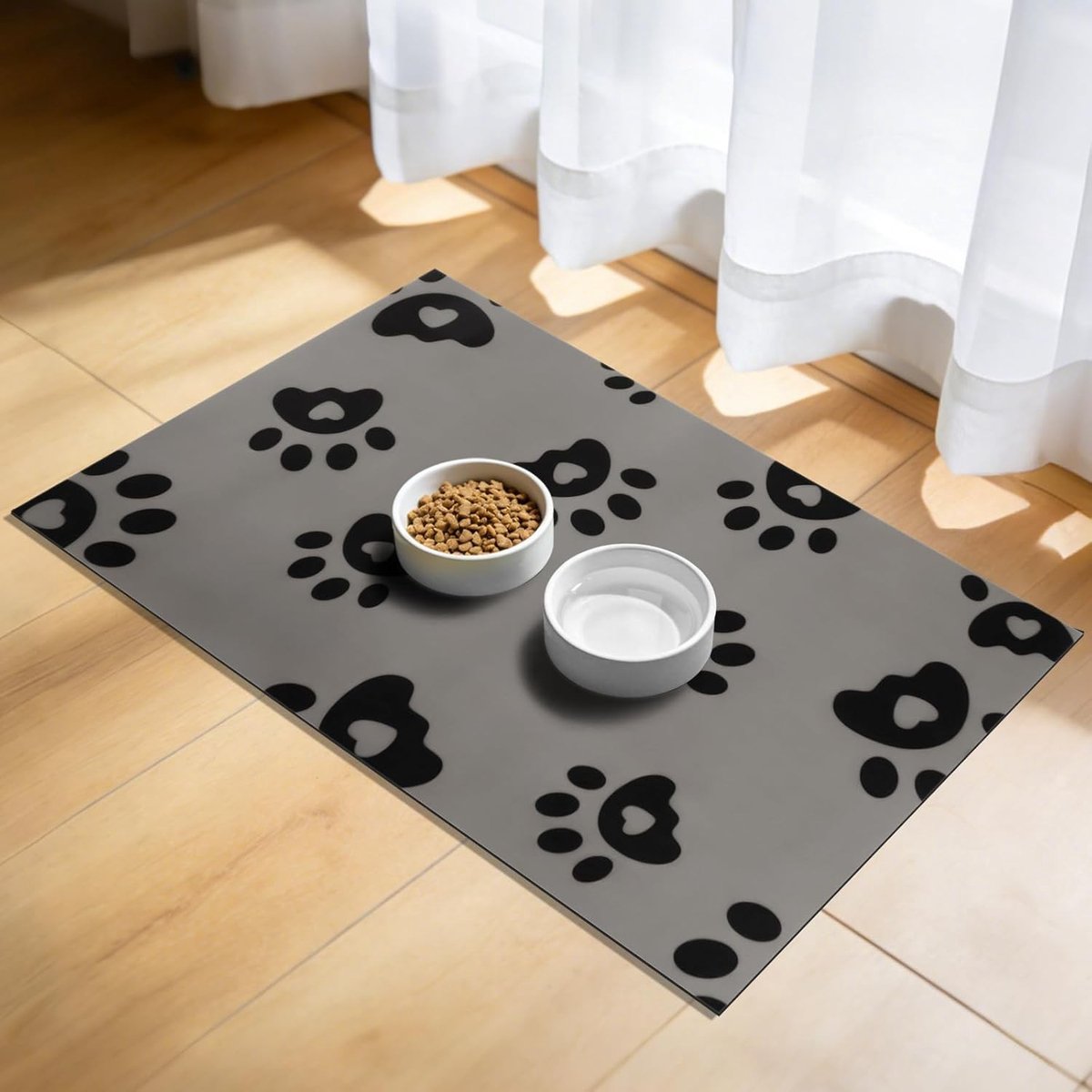 Voerbakmat voor Huisdieren - Lichtgrijs - 40 x 60 cm - Absorberende en Waterdichte Mat - Geschikt voor Honden en Katten