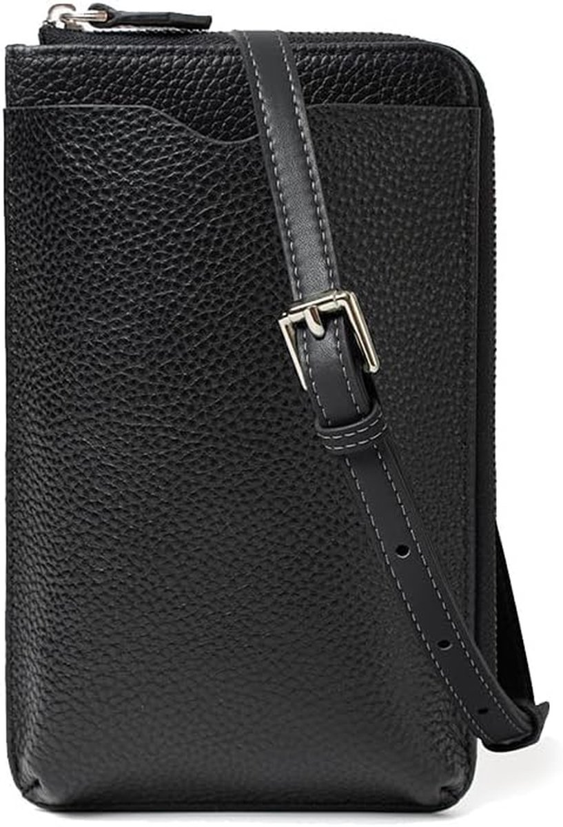 Telefoon Schoudertas - Mobiele Telefoon Tas - Vrije Handen - 8 Kaartvakken - 12 x 18 cm - Zwart