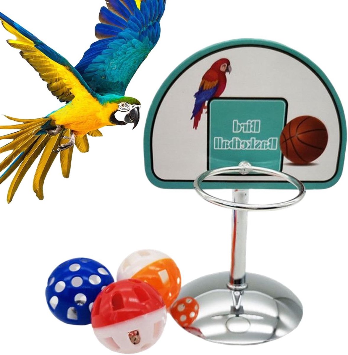 Vogelspeeltjes Basketbal - Vogel trainingsspeelgoed - Mentale stimulatie - Stabiel balanssysteem - Medium - Multicolor