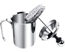 Handmatige Melkopschuimer - Zilver - 400 ml - Roestvrijstalen Melkschuimer met Dubbel Schuimscherm - Voor Koffie en Cappuccino