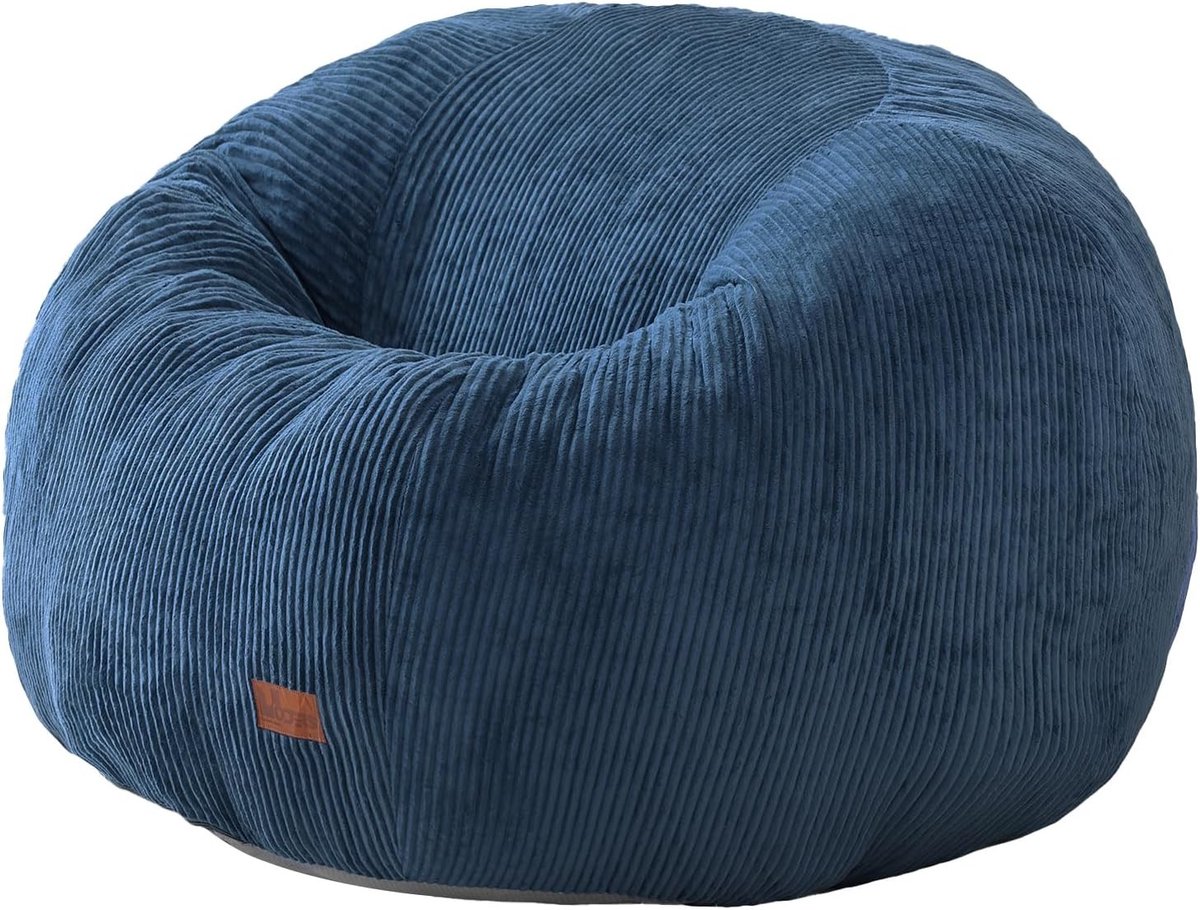 Beanbag large - Blauw - 120 x 120 x 60 cm - Corduroy zitzak met vulling - Voor volwassenen en kinderen