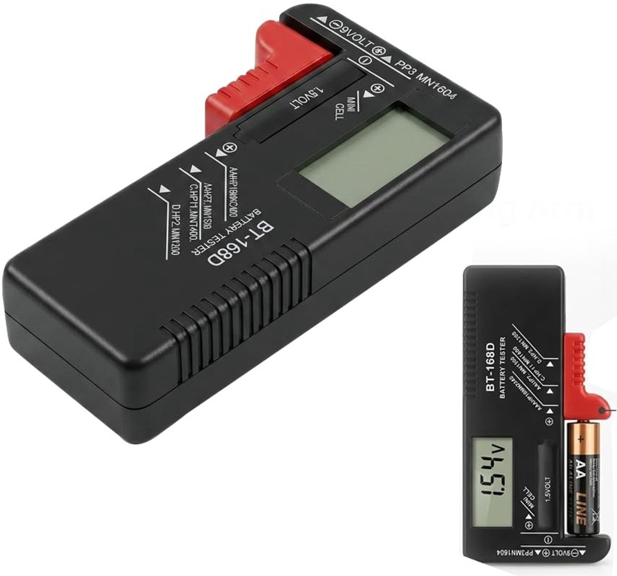 Batterijtester - Zwart - Universeel - Digitale LCD Batterijtester voor AA, AAA, C, D, 9V en Knoopcelbatterijen - Voor Thuis en Kantoor