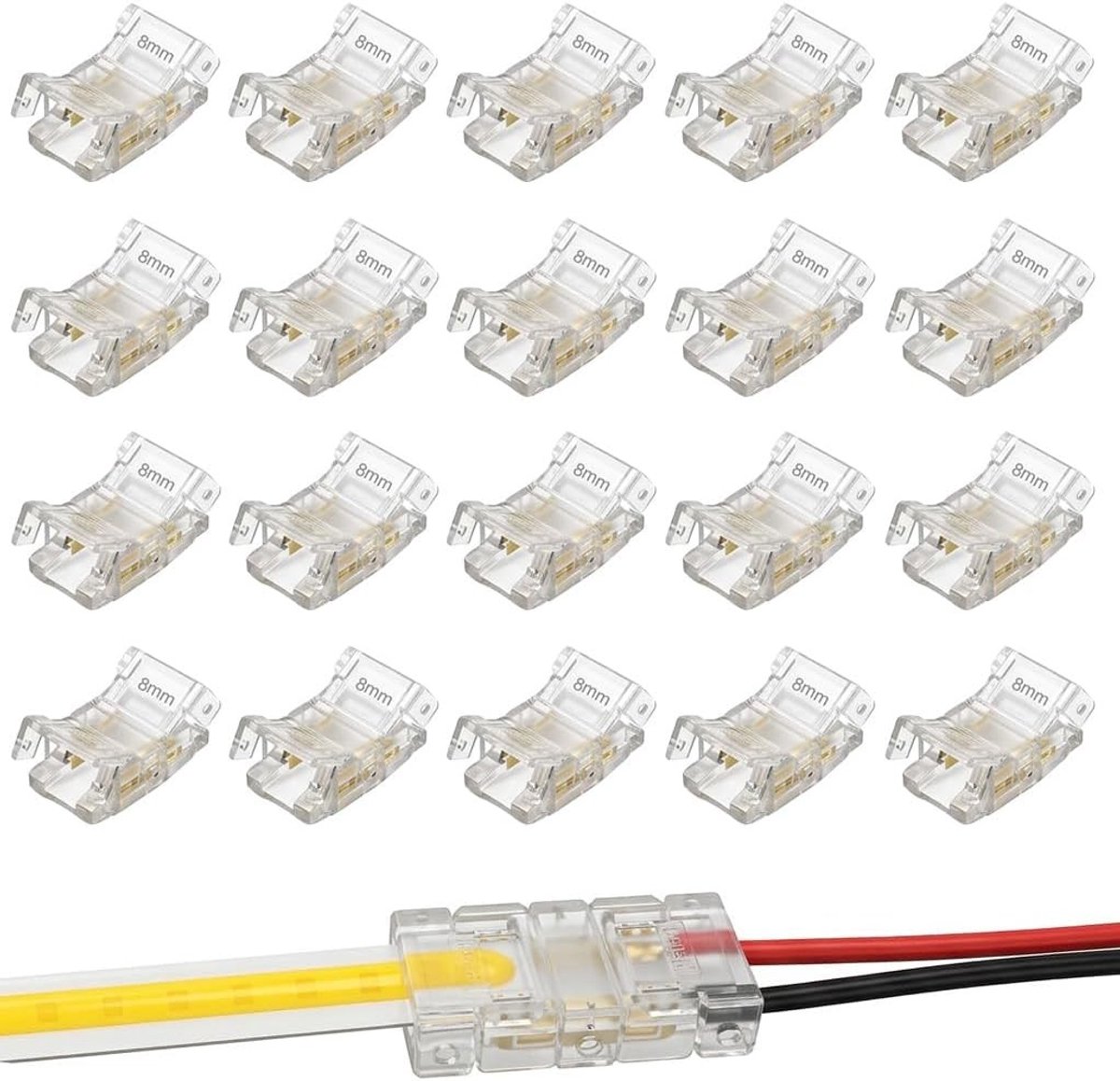 Led-connectoren - Stripverbinding - Verlichting Installeren - Zonder Solderen - 8 mm - Transparant