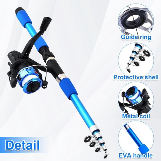 Complete Visspullen Set voor Kinderen, 1.8m Telescopische Visshengel, Visreel en Aas, Ideaal voor Beginners en Jongens en Meisjes — afbeelding 2
