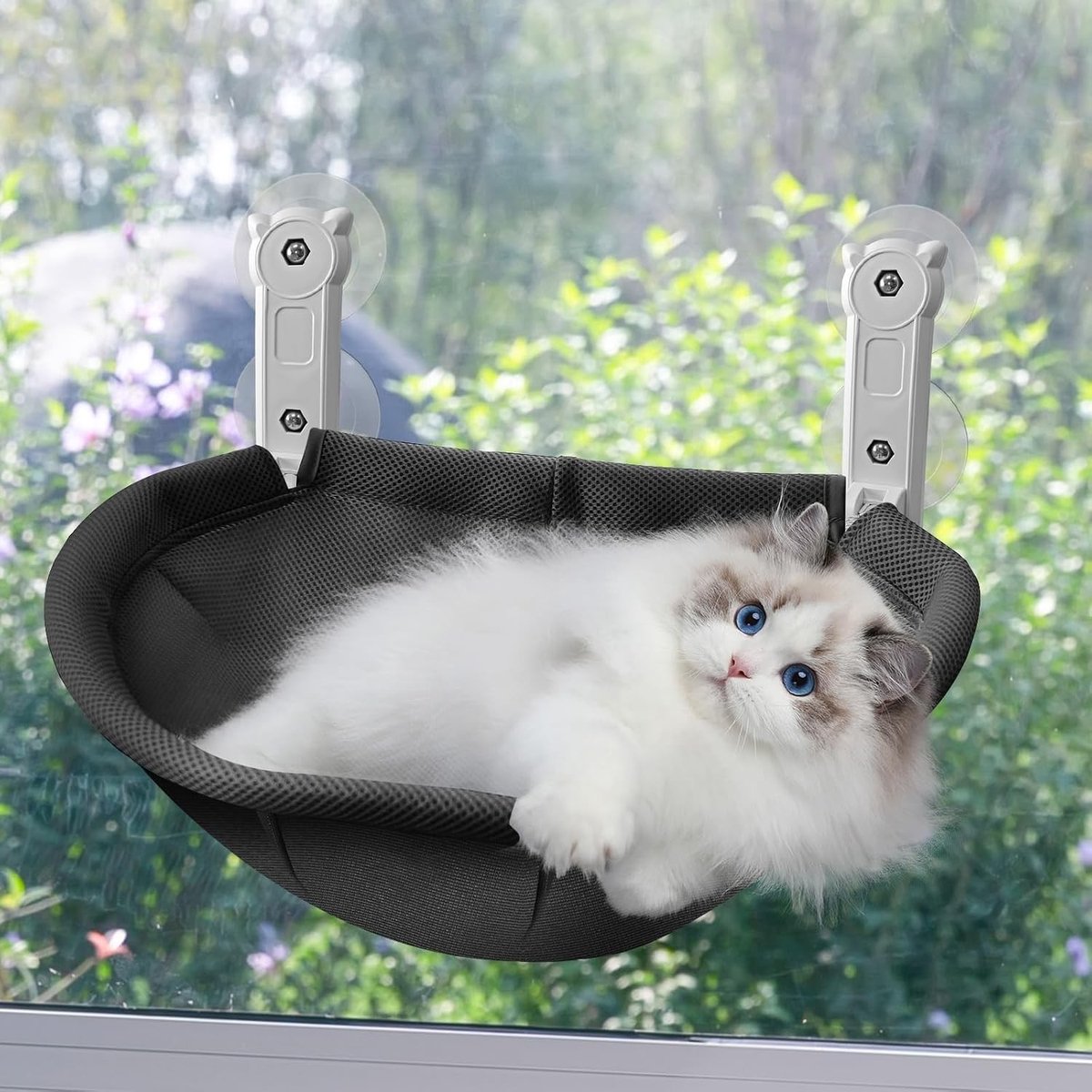 Cat Window Seat voor katten, 45 x 30 cm, Opvouwbare Kattenhangmat voor Raam met Stevig Metaalframe en Comfortabele Zitting