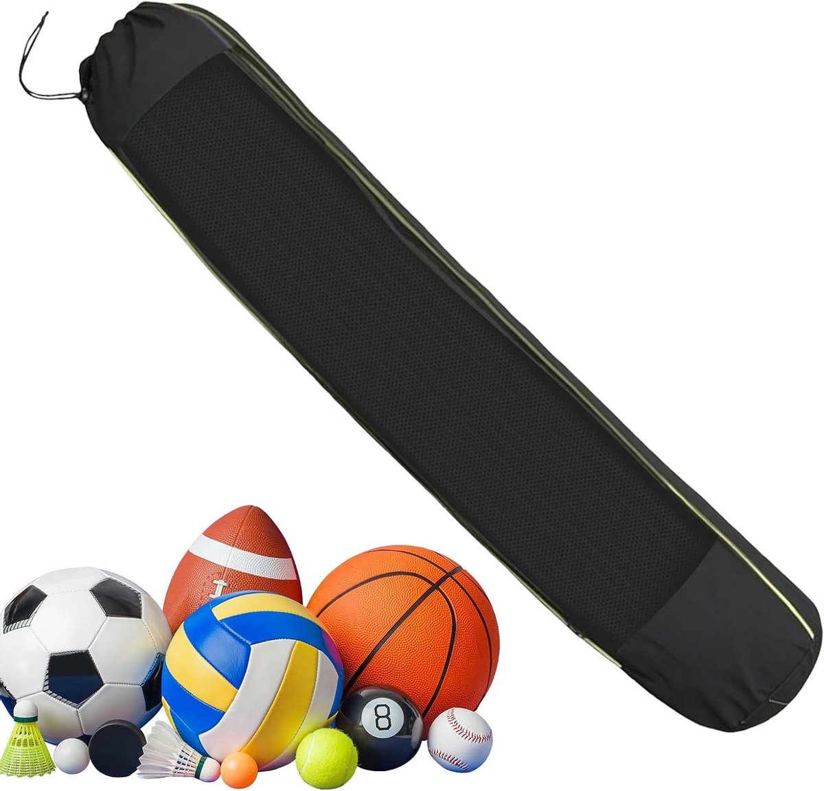 Mesh Ballentas - Trekkoordtas Sporttas - Sportspullen Opbergen - Ademend Sneldroog Materiaal - Past 5 Voetballen - Zwart
