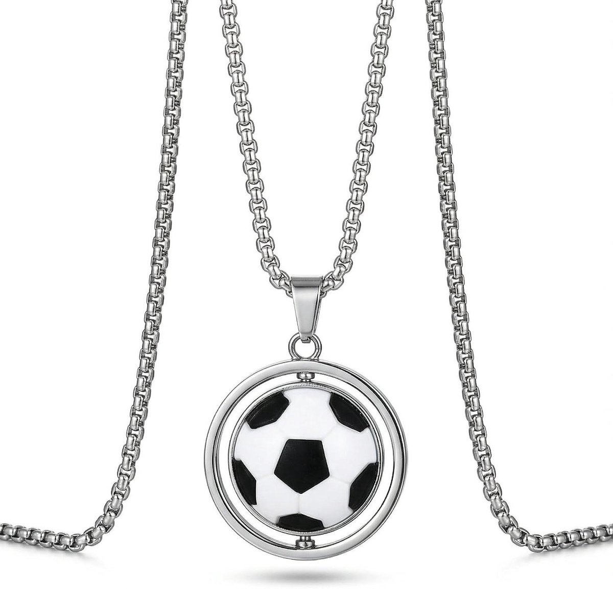 Voetbal Halsketting - Sport Hanger - Sport Fans - Roestvrij Staal - 10.6 x 10.4 cm - Zilverkleurig
