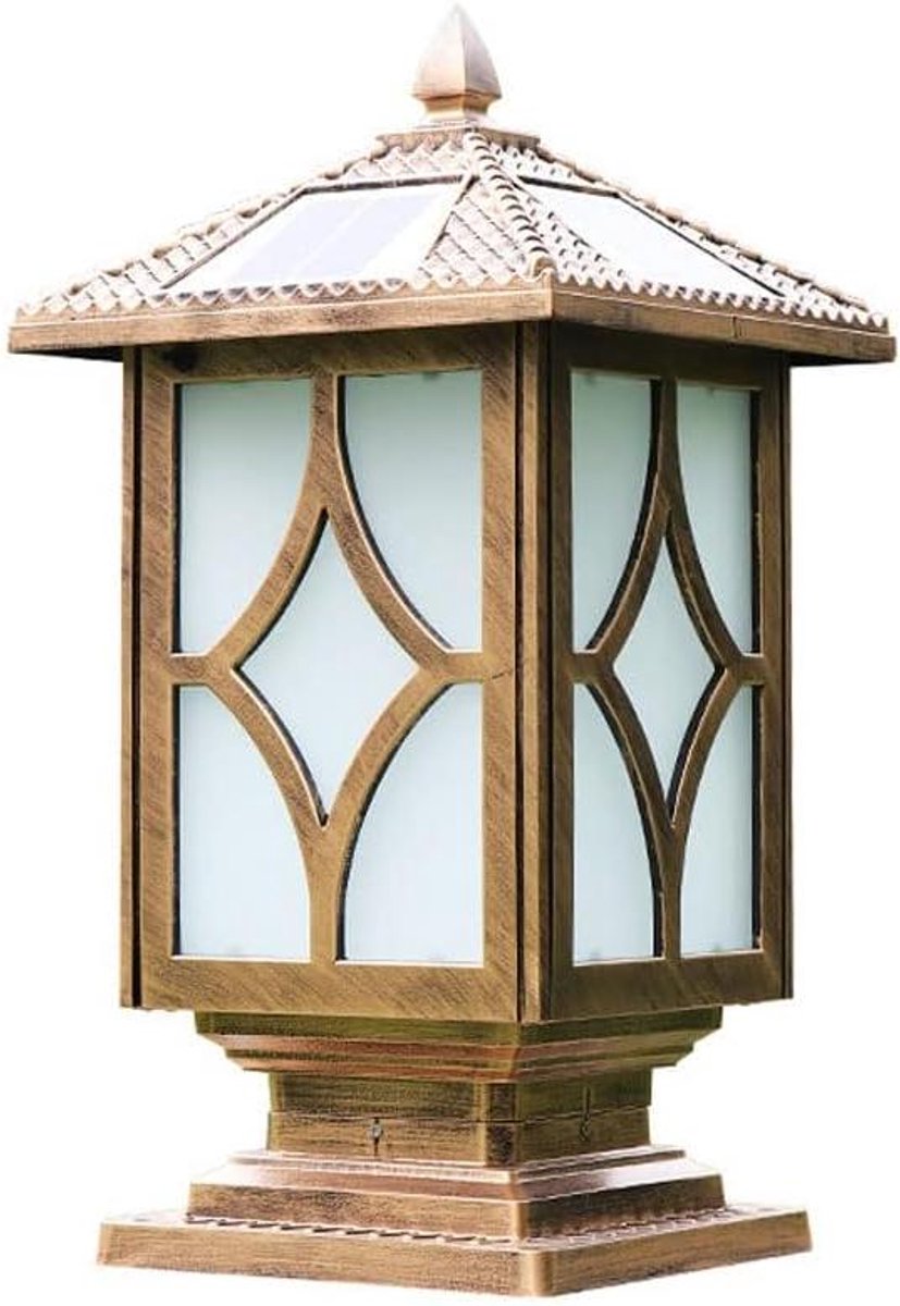 Solar Lantaarnpaal - Kolom Lamp - Buiten Decoratie - Waterdicht IP55 - 38 cm Hoog - Koperkleurig