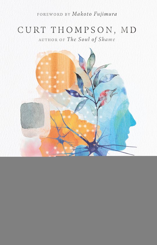 Boek kaft met abstracte aquarelillustratie in oranje, blauw en groen, met de titel 'CURT THOMPSON, MD'.