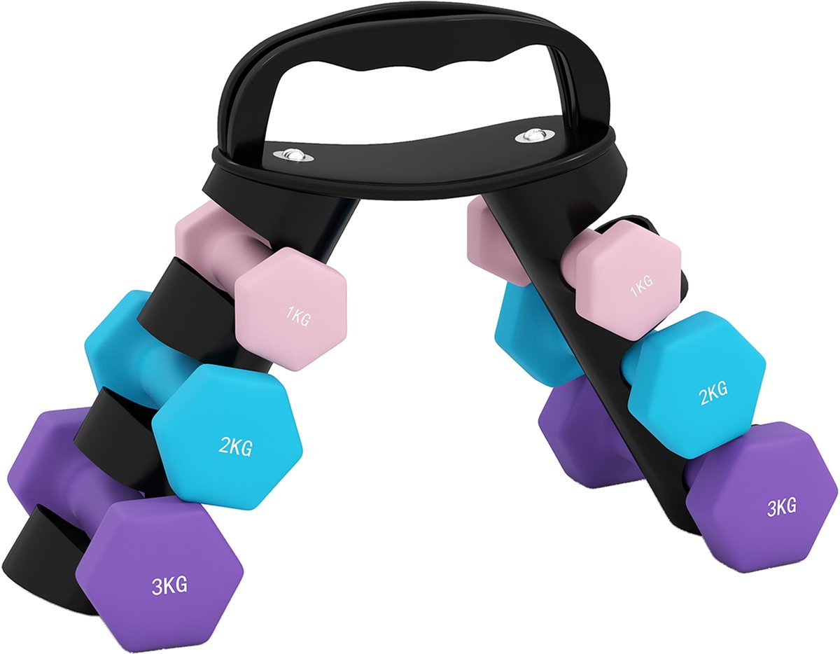 Halterset met opbergrek - set van 6 halters voor fitnesstraining - 2 x 1 kg - 2 x 2 kg - 2 x 3 kg