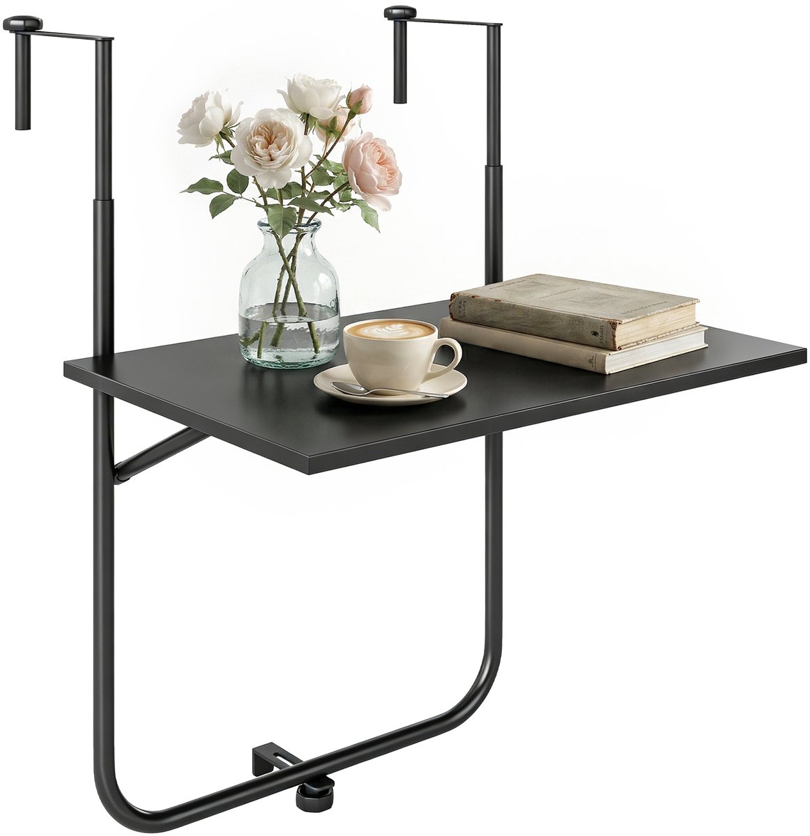 Balkontafel - voor balustrades van 6 - 15 cm dik - verstelbaar - roestvrij metaal - 62x60x85 - 5 cm - zwart