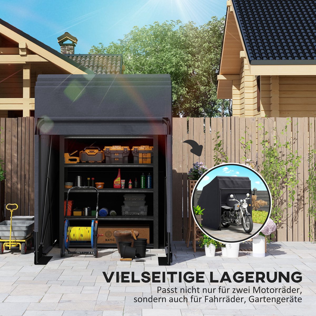 Motorhoes - opvouwbaar - voor buiten - waterdicht - winterbestendig - XXL 345 cm x 135 cm x 191 cm - zwart – foto 6