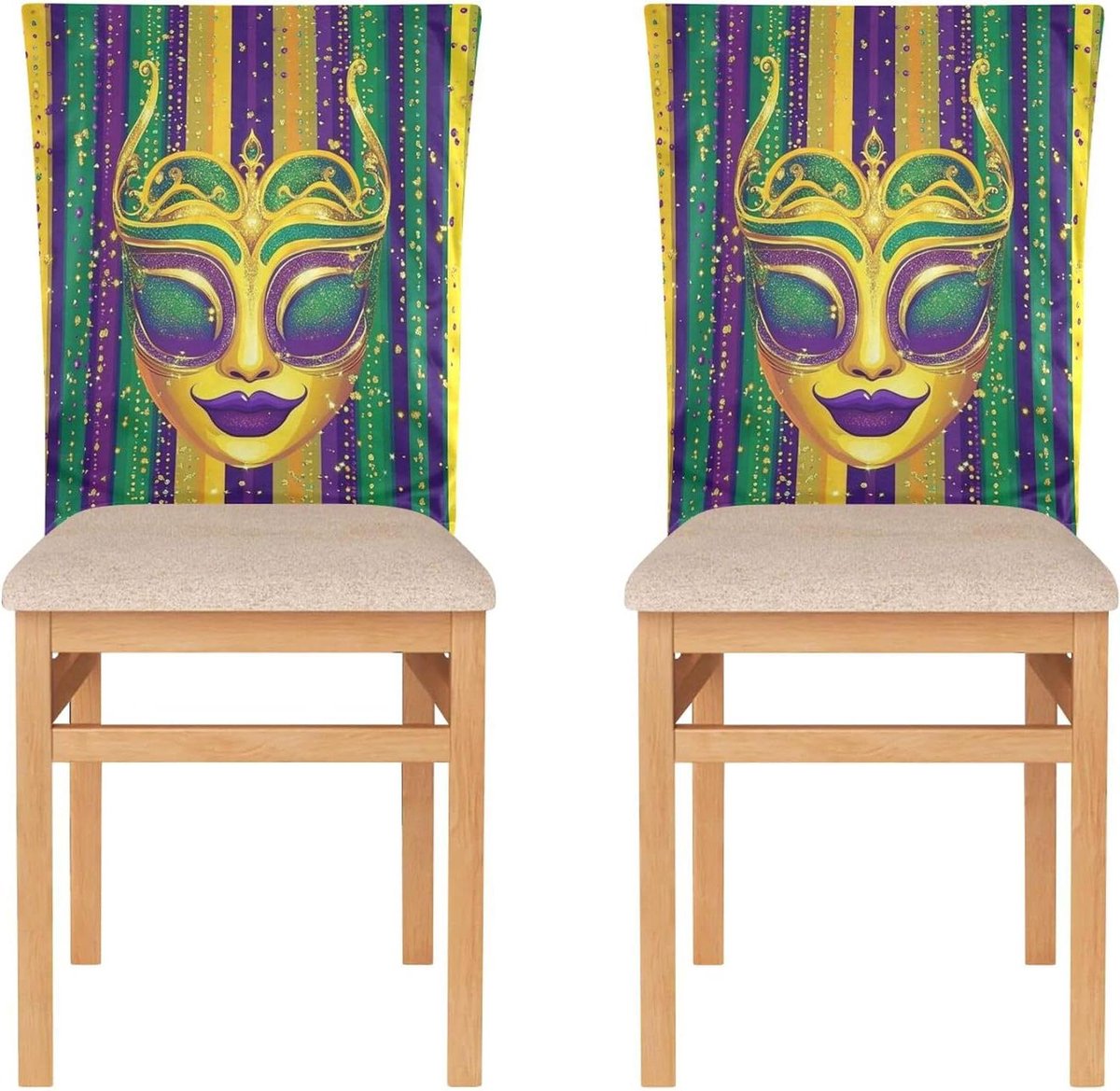Stoelhoezen Eetkamer - Stoelbeschermers Banket - Feestelijke Decoratie - Rekbaar Polyester - 6 stuks - Mardi Gras Carnaval