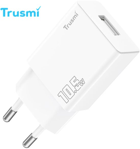 Witte Trusmi 10,5W muuroplader met USB-poort.