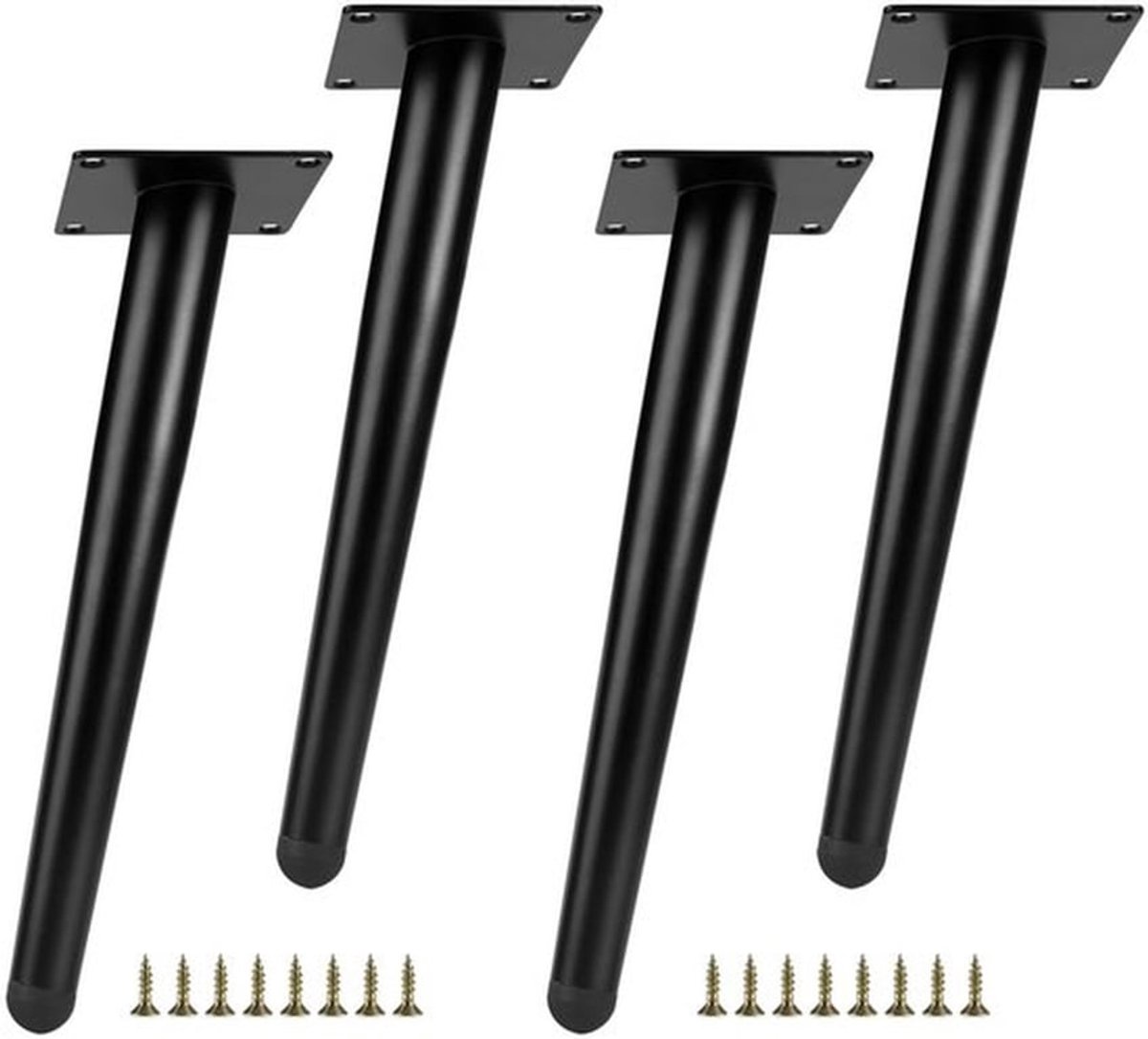 DBREAKS Schuine meubelpoten, 4 stuks tafelpoten, metaal, zwart, antislip kegelvormige meubelpoten, tafelpoten voor tafels, banken, tv-kasten, stoelen, kasten, vervangende kastpoten, 35 cm