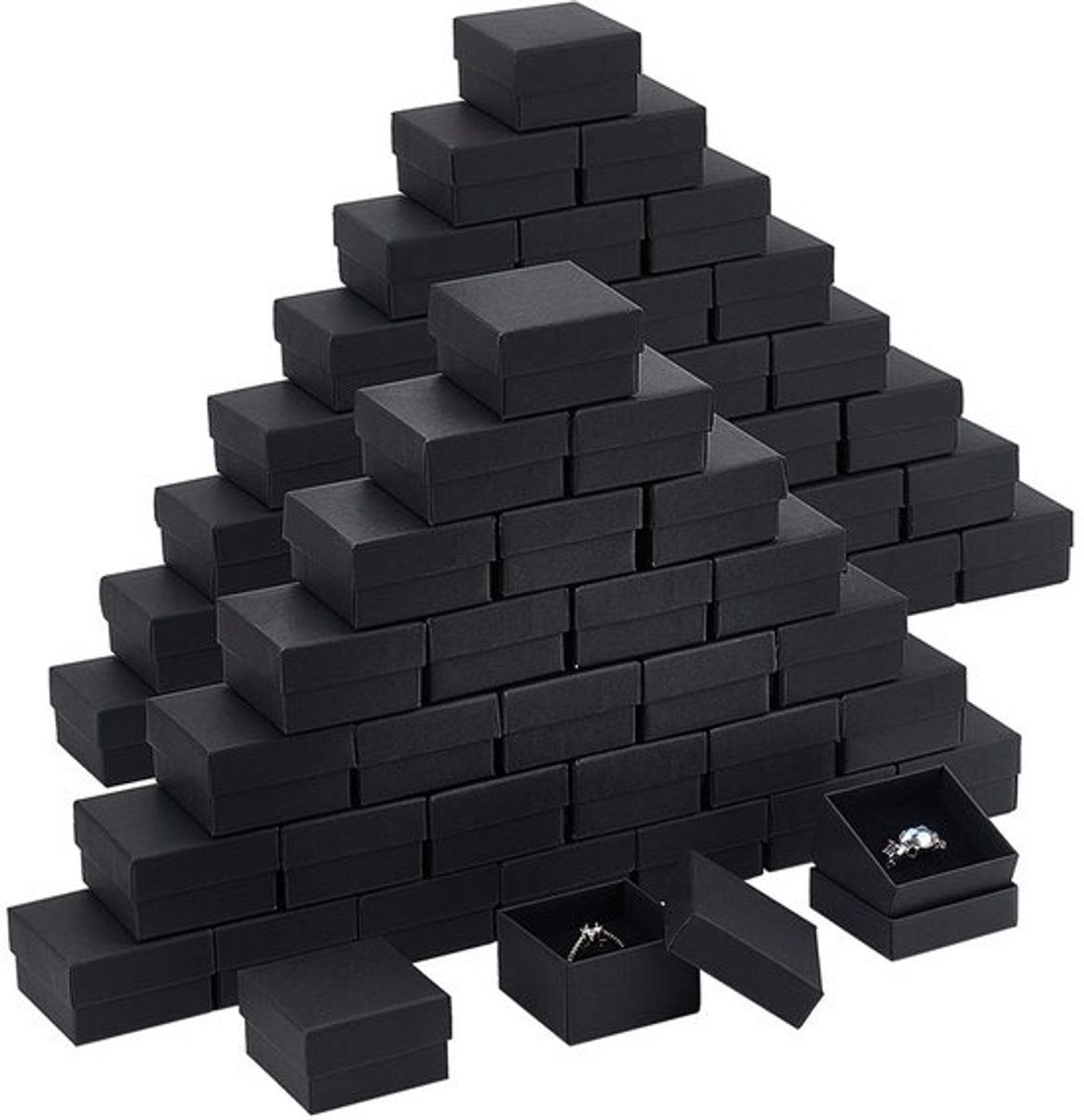 Sieradenbox 80 stuks - Zwarte Geschenkdozen - Kartonnen Ringdoos - 52 x 52 x 32 mm - Duurzaam - Bruiloft Gunst Dozen