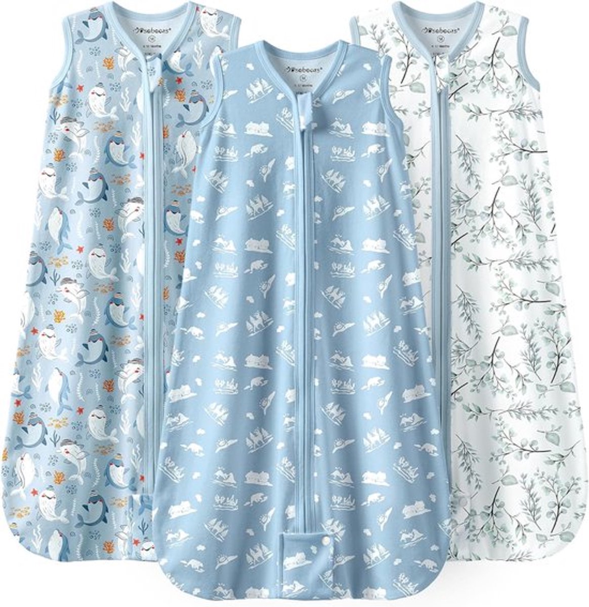 SnelShoppen - Baby Slaapzak Summer 0.5 Tog - 100% Katoen Ademend voor Baby's - 3 Stuks - Blauw - Geschikt voor Warm Weer