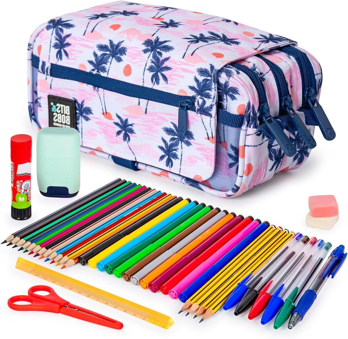 Etui met Schoolspullen - Pennendoos Complete Set - School Organisatie - Drievoudig Met Ritssluitingen