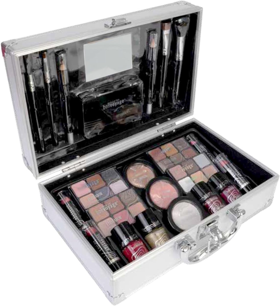Make-upkoffer voor meisjes - Zilver - Met Spiegel en 24 Oogschaduwtinten - Compleet Met Lippenstift, Blush en Nagellak - Draagbare Make-upset