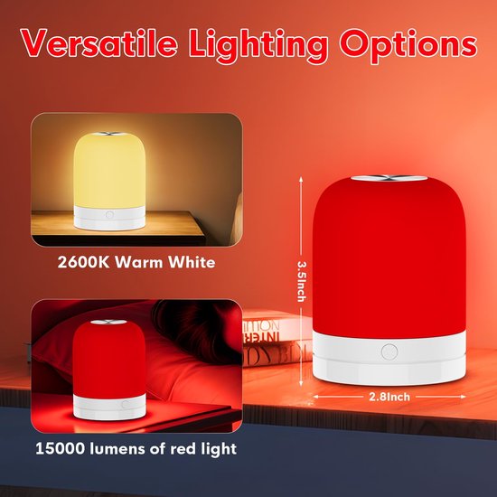 Ryoudavell - Rood Licht Nachtlampje voor Slaap - Rood Nachtlampje Bureaulamp met 670nm Golflengte - Stimuleert Melatonine en Bioritme voor Betere Slaap - oplaadbare - Slaap - USB-C - Sfeerlamp - voor Diepe Ontspanning Reizen Meditatie en Yoga van ryoudavell — afbeelding 3