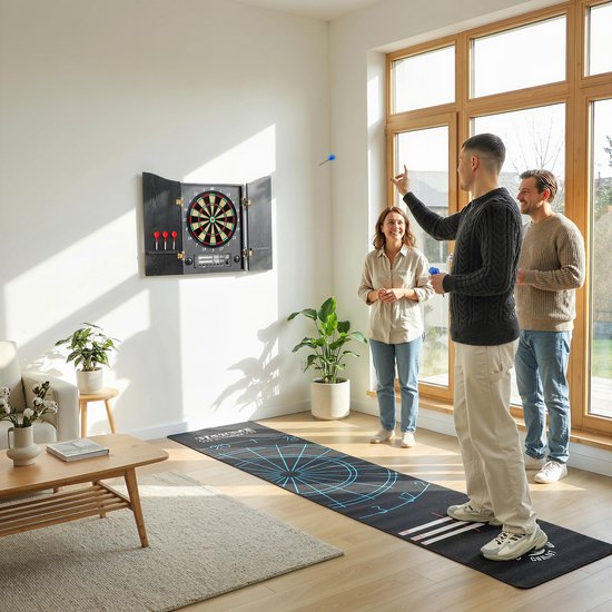 Elektronisch dartbord met deuren - houtlook - led - display - gesproken instructies - 6 darts en 24 reservepunten. — afbeelding 4