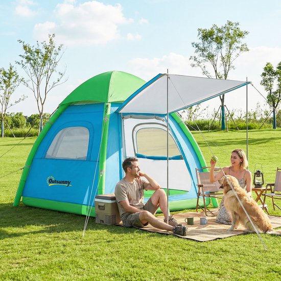 Opblaasbare tent voor 3 personen - snel op te zetten - outdoor kampeertent met luchtpomp - gaasramen en afneembaar dak. — afbeelding 3