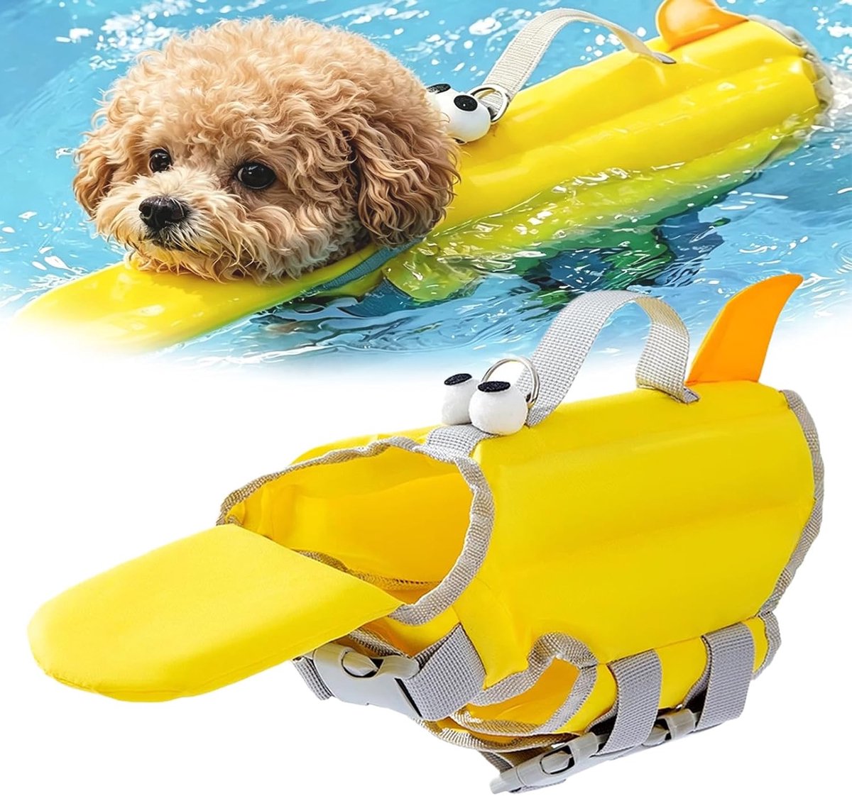 Honden Reddingsvest met Extra Drijfvermogen | Sportief Drijfzwemvest met Hoofdsteun | Verstelbaar met Reddingshandvat & Reflectie | Voor Kleine tot Grote Honden | Geschikt voor Zwembad Meer en Strand（Maat M voor 5-10kg） | Cyslmuk®
