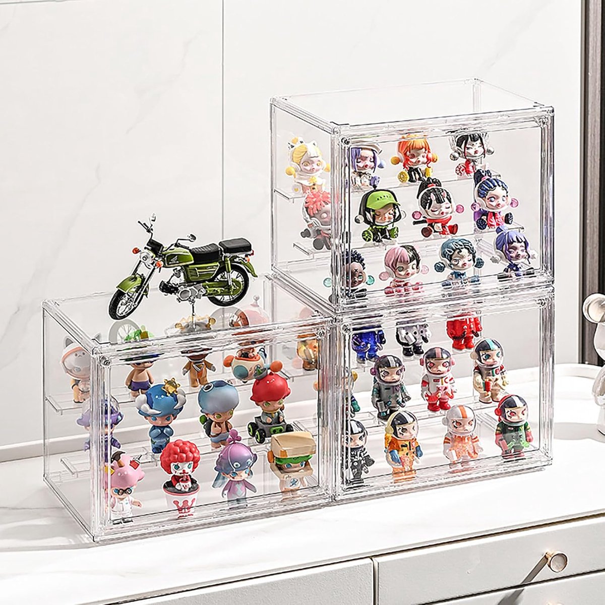 Vitrine Set - Displayboxen Figuren - Verzamelobjecten Tonen - Met Verstelbaar Licht - Stapelbaar - Transparant