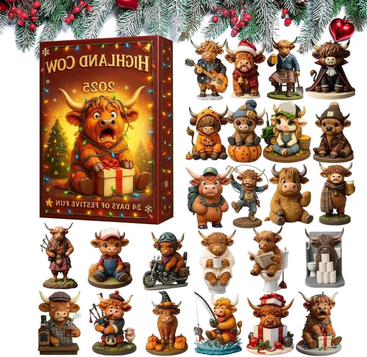 Kalender - Aftelkalender Decoratie - Feestelijke Wacht Tijd - 24 Dagen Verrassingen - 26 x 18 x 3 cm - Multicolor