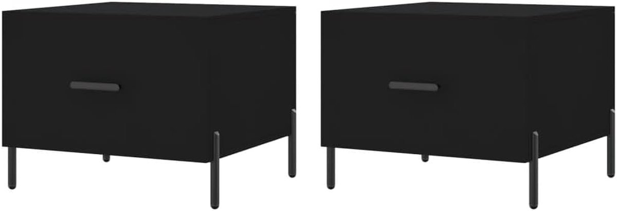 Salontafels Set - Bijzettafels Koffietafels - Woonkamer Inrichten - Geïntegreerde Lade - 50x50x40 cm - Zwart