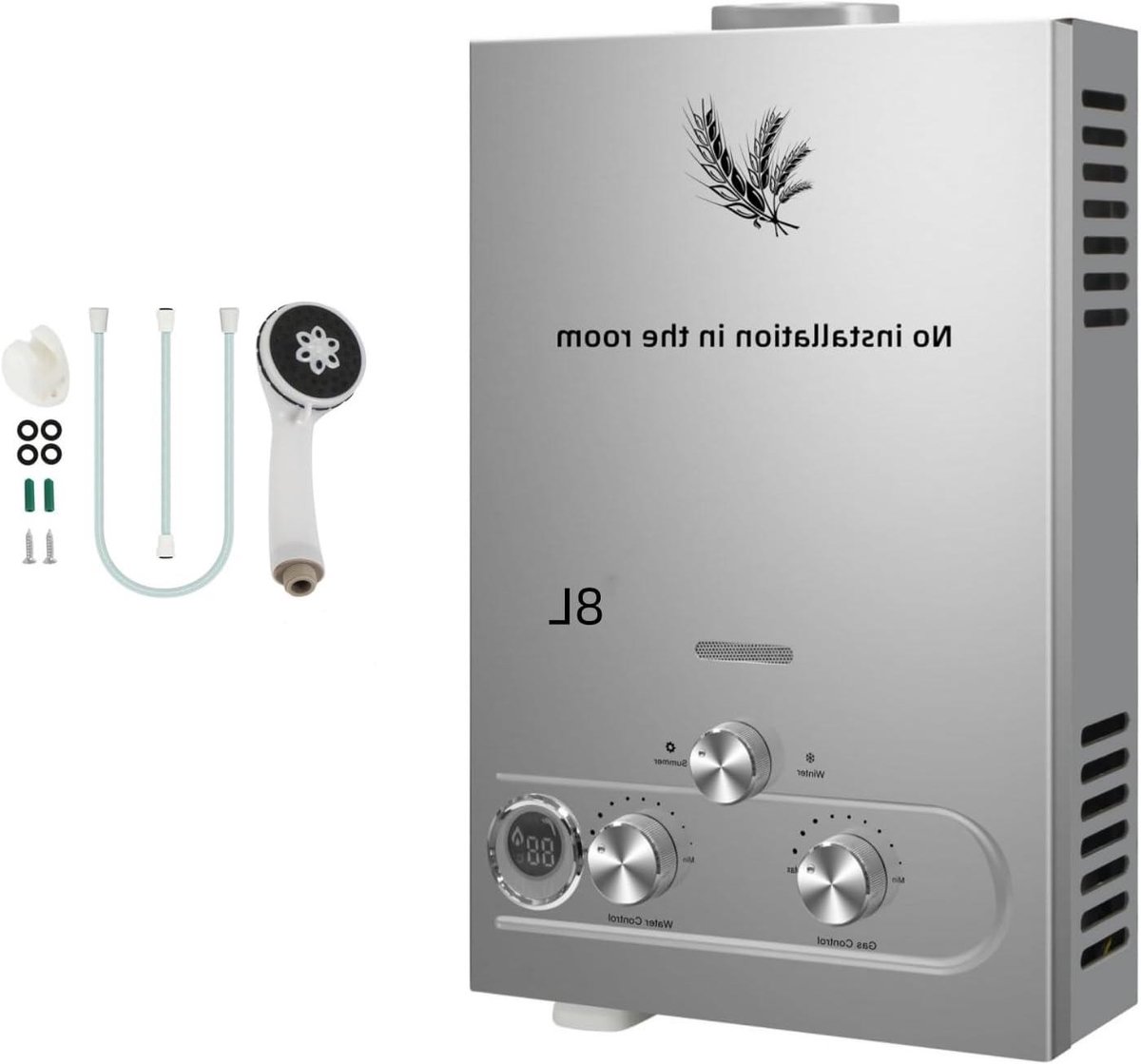 Gas Water Heater - Boiler Geiser - Douchen Buiten - Direct Warm Water - 8L 16KW - Silver
