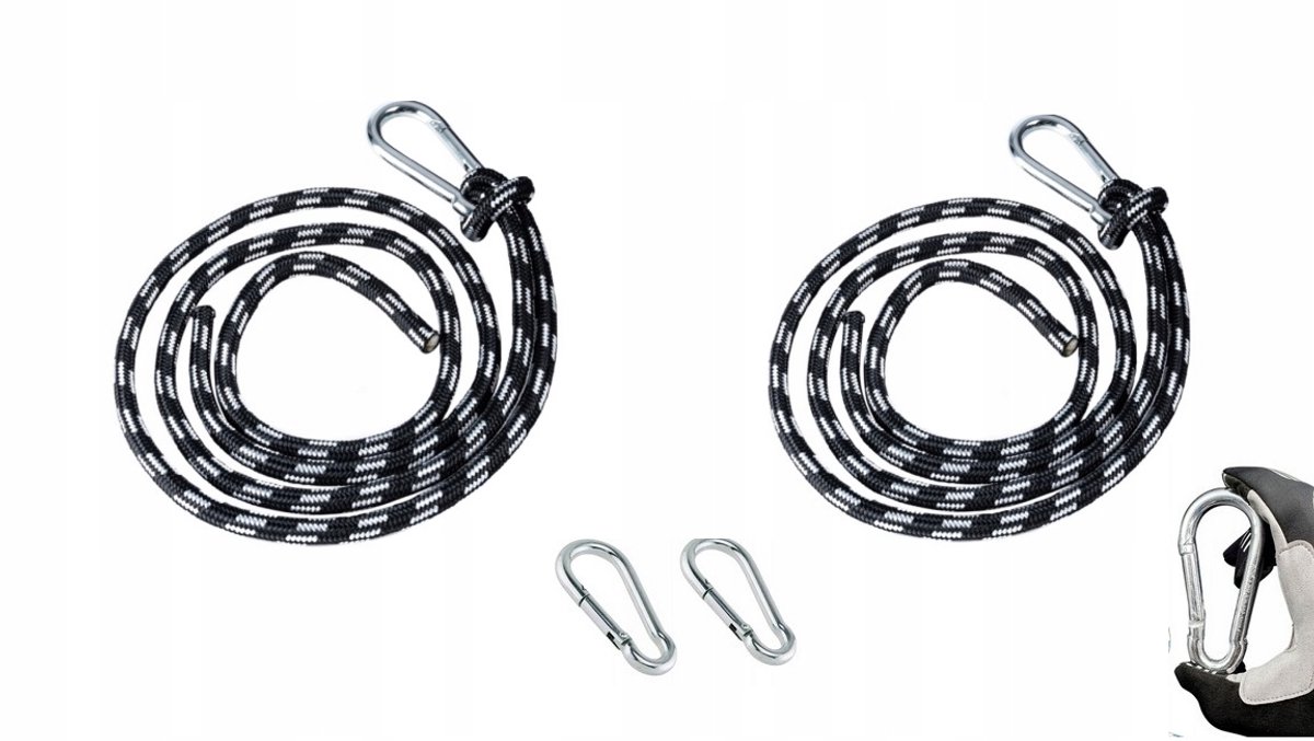 Hamak Ophangsysteem: 2x 2m Touw & 2x Karabijnhaak, 200kg