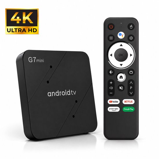 TV Box 4K Ultra HD Android – 2GB RAM / 16GB – Dual Band WiFi – Bluetooth 5.0 – Spraakbediening – G7 Mini