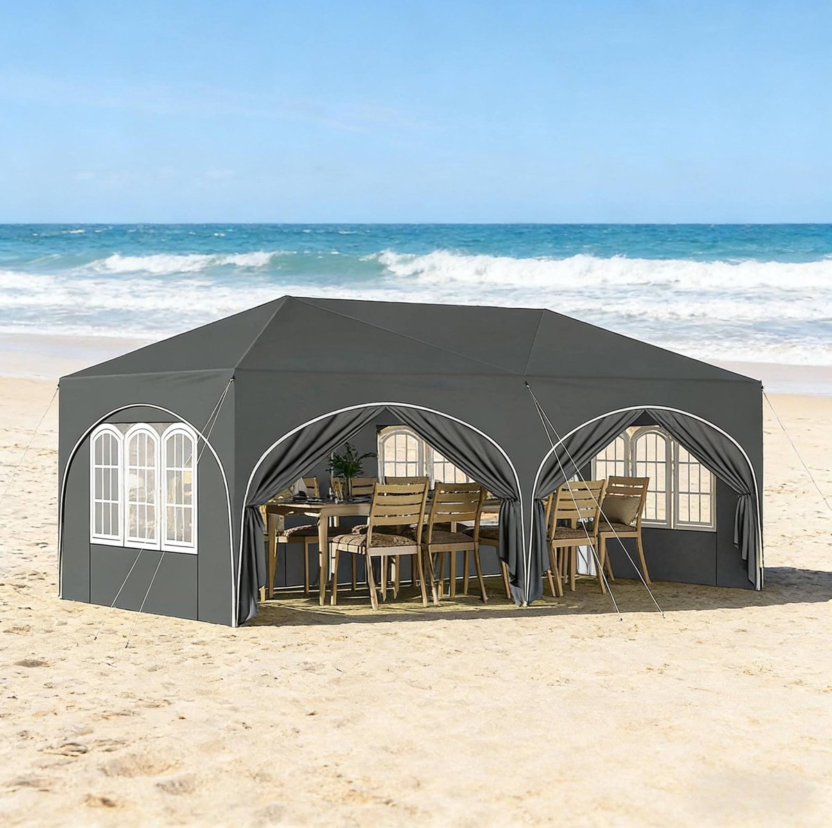 COVREO Paviljoen 583x293x265 cm grijs, metaal en Oxford stof, opvouwbaar