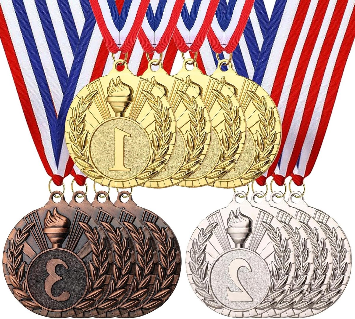 Metalen medailles - Winnaar trofeeën - Prijsuitreikingen organiseren - Zinklegering met lint - 12 stuks 5 cm - Goud zilver brons