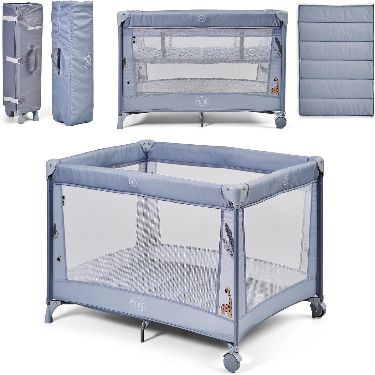 Reisbed Kinderen - Babyledikant - Veilig Slapen - Dubbele Hoogte - 100 x 70 cm - Blauw
