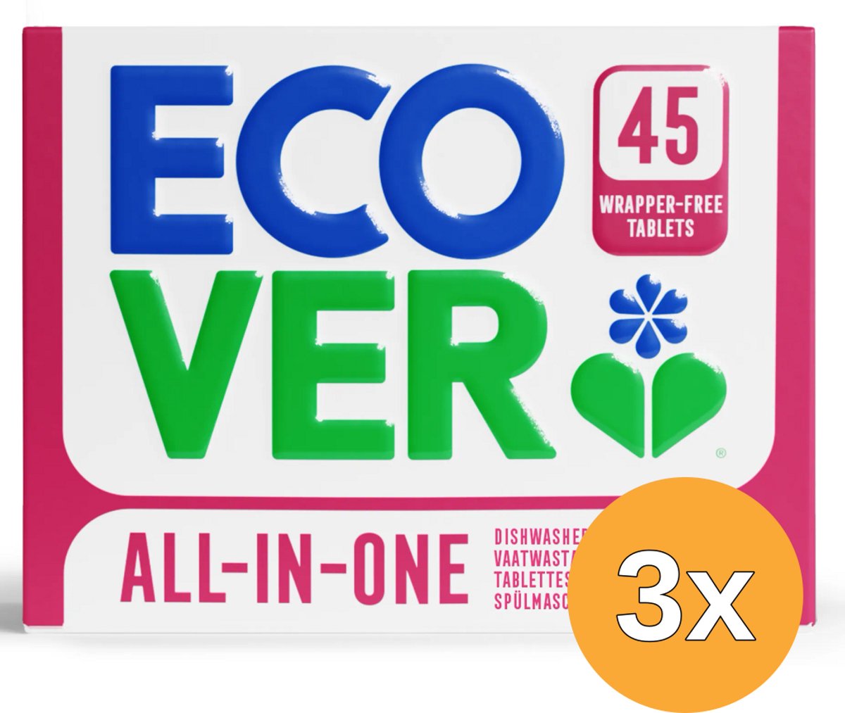3x Ecover Vaatwastablet All-in-one (45 stuks)