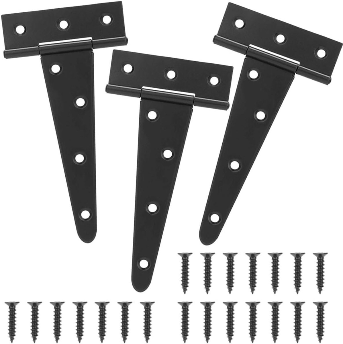 T-Hengsels met Schroeven, Set van 3, 150 mm, Zware Belastbaarheid, Voor Tuindeuren en Schuren, Duurzame Deurhengsels, Zwart, Betrouwbare Bevestiging