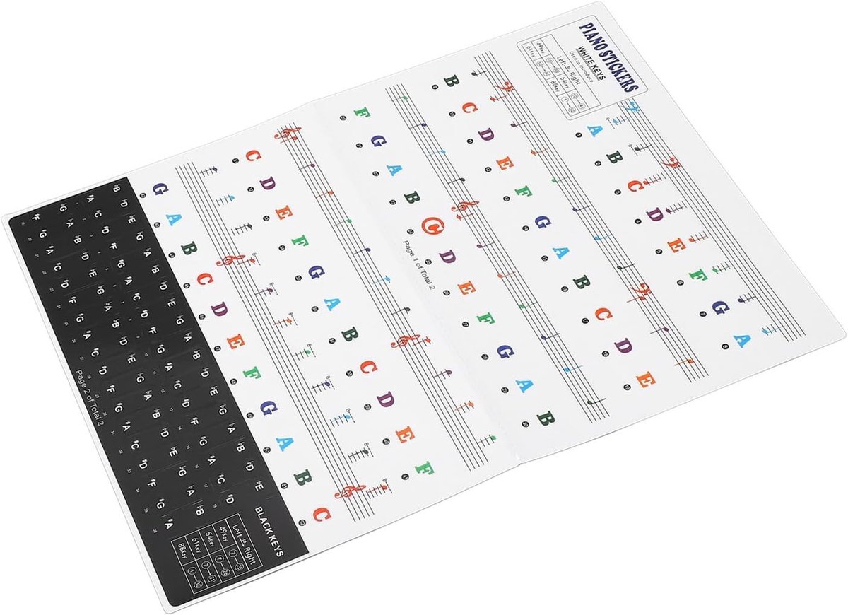 Pianosleutelstickers voor Toetsenbordletters - Verwijderbare PVC Labels voor 88, 61, 54 en 49 Toetsenpiano's, Eenvoudig Te Installeren Leermiddel voor Beginners en Muziekpraktijk