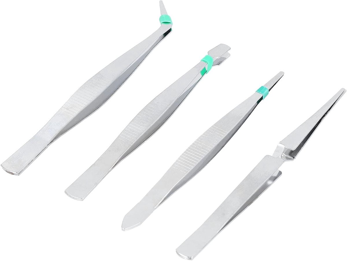 Hoogwaardige Precisie Pincetten Set van 4, Puntige en Gebogen Pincetten voor Naaien, Beading en DIY Creaties