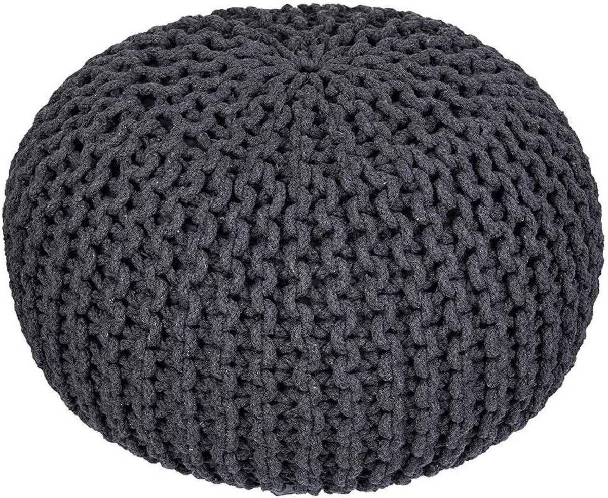 Handgebreide Poef - Voetenbankje Ottoman - Ontspannen Zitten - Uniek Handwerk - 50x50x40cm - Zwart