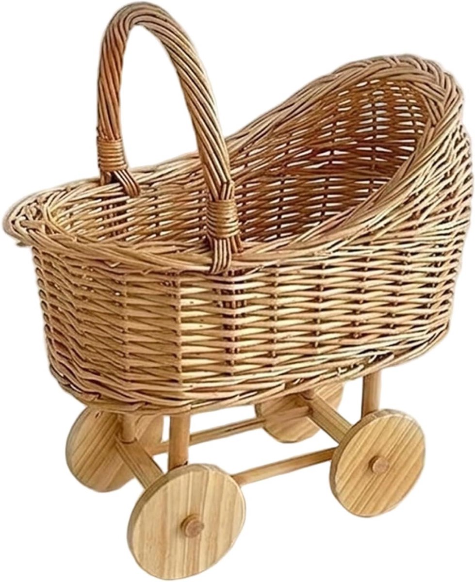 Rieten Babywagen Decoratie - Duwkar Kinderkamer - Decoratie Aankleding - Handgeweven Natuurlijk Riet - 40 x 32 x 26 cm