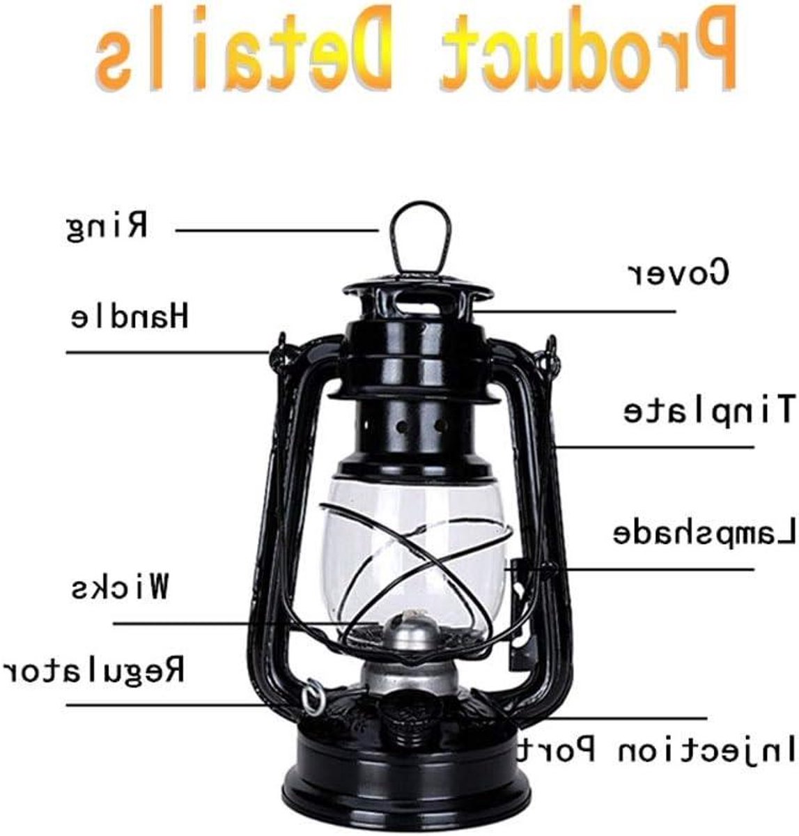 Storm Lamp - Kerosine Lamp - Outdoor Verlichting - Gietijzeren Houder - 25cm - Bruin