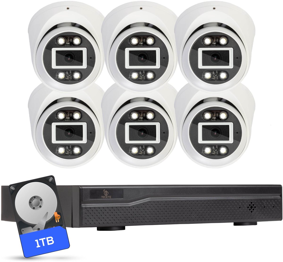 Teceye Compleet Camera Beveiliging Set met 6x POE Camera - 1TB - Beveiligingscamera - Beveiligingscamera binnen - Beveiligingscamera buiten - CCTV Camera systeem - Beveiligingscamera set - Bewakingscamera set